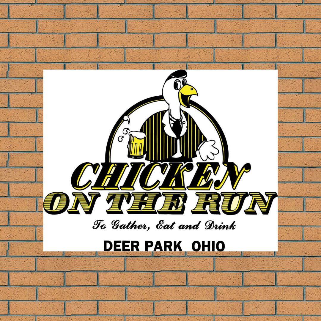 Chicken On the Run logo — chicken waiter sign for Deer Park, Ohio